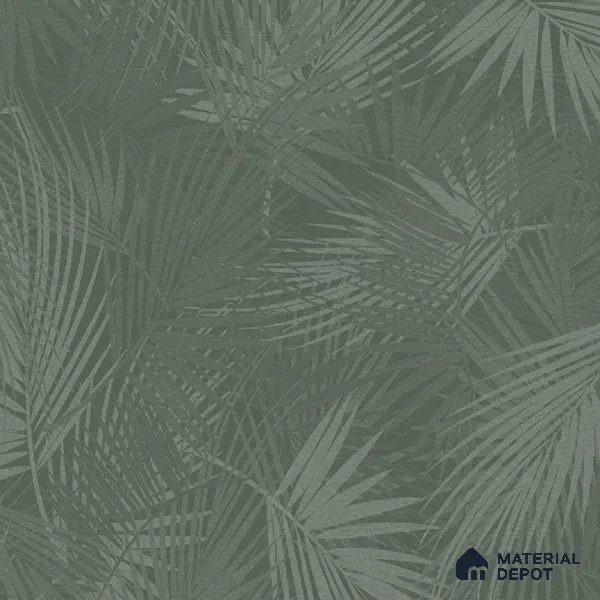 88532-3 | Green Palm Fronds PVC Floral Wallpaper - 5 Meter x 42 Inch, 57.41 Sq. Ft. (Min. 15% Wastage)
