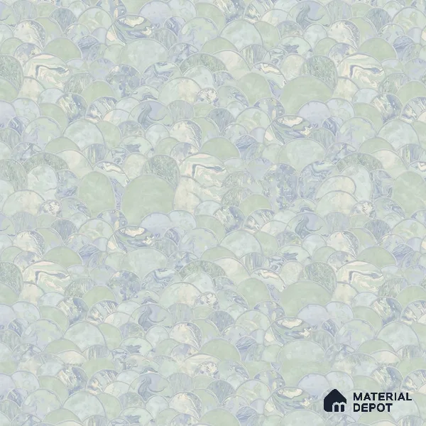OR06-3 | Sage Green Scallop Fan Mosaic PVC Patterned Wallpaper - 5 Meter x 42 Inch, 57 Sq. Ft. (Min. 15% Wastage)