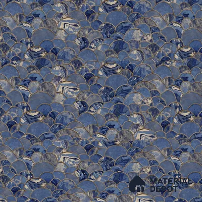 OR06-5 | Navy Blue Scallop Fan Mosaic PVC Patterned Wallpaper - 5 Meter x 42 Inch, 57 Sq. Ft. (Min. 15% Wastage)
