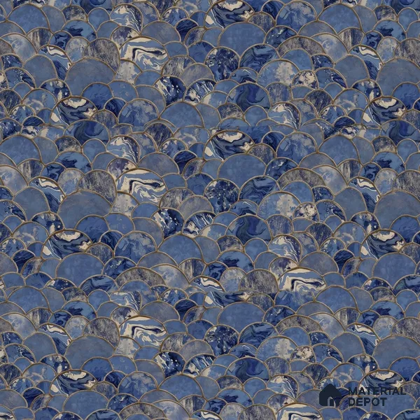 OR06-5 | Navy Blue Scallop Fan Mosaic PVC Patterned Wallpaper - 5 Meter x 42 Inch, 57 Sq. Ft. (Min. 15% Wastage)