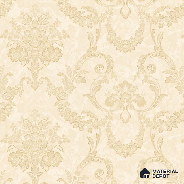 OR08-3 | Cream Gold Soft Scroll Damask PVC Patterned Wallpaper - 5 Meter x 42 Inch, 57 Sq. Ft. (Min. 15% Wastage)