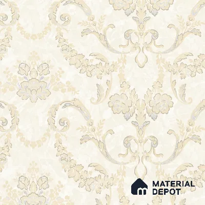 OR09-2 | Off-White Classic Scroll Damask PVC Patterned Wallpaper - 5 Meter x 42 Inch, 57 Sq. Ft. (Min. 15% Wastage)