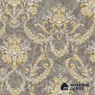 OR09-1 | Brown & Gold Floral Wreath Damask PVC Patterned Wallpaper - 5 Meter x 42 Inch, 57 Sq. Ft. (Min. 15% Wastage)