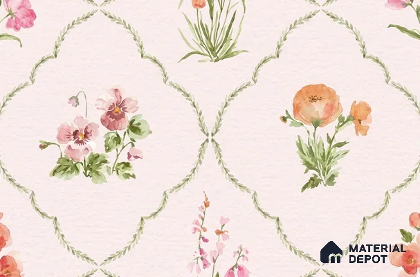 81402-2 | Blush Pink Floral Trellis Patterned Wallpaper - 5 Meter x 42 Inch, 57 Sq. Ft.