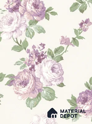 81398-2 | Ivory Lilac Rose Trail Floral Wallpaper - 5 Meter x 42 Inch, 57 Sq. Ft.
