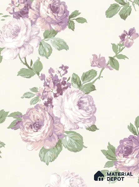 81398-2 | Ivory Lilac Rose Trail Floral Wallpaper - 5 Meter x 42 Inch, 57 Sq. Ft.