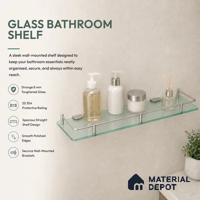 Glass Shelf 9005-GS 615 Swan 6x15 Chrome Finish SS 304 | 5 Years Warranty