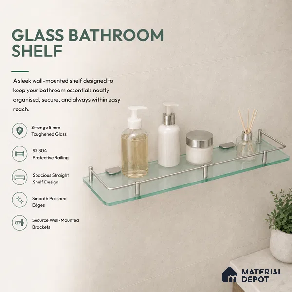 Glass Shelf 9005-GS 615 Swan 6x15 Chrome Finish SS 304 | 5 Years Warranty
