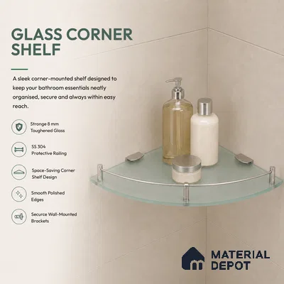Glass Corner 9001-GC 1212 Swan Chrome Finish SS 304 | 5 Years Warranty