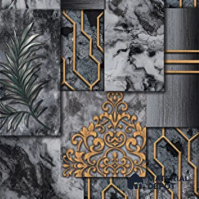 AA101004 | Charcoal & Gold Marble Deco Panel PVC Patterned Wallpaper - 9.5 Meter x 21 Inch, 55 Sq. Ft. (Min. 15% Wastage)