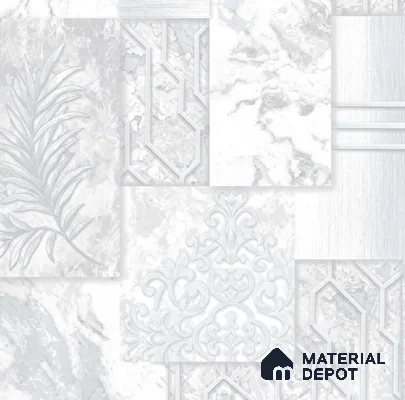 AA101008 | White & Silver Marble Deco Panel PVC Patterned Wallpaper - 9.5 Meter x 21 Inch, 55 Sq. Ft. (Min. 15% Wastage)
