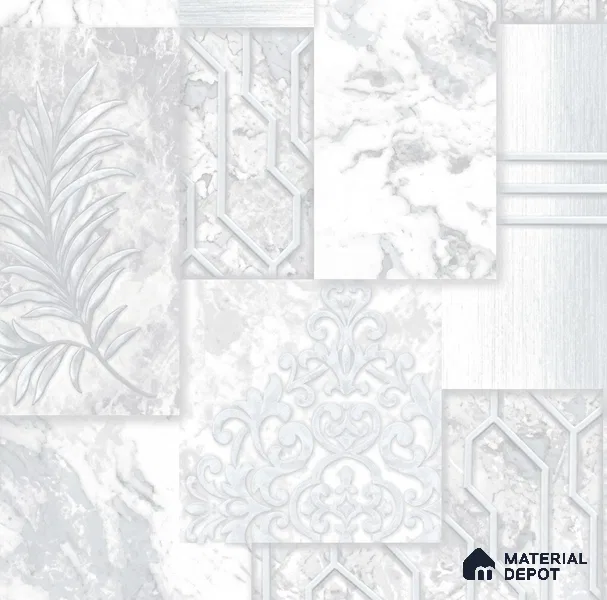 AA101008 | White & Silver Marble Deco Panel PVC Patterned Wallpaper - 9.5 Meter x 21 Inch, 55 Sq. Ft. (Min. 15% Wastage)