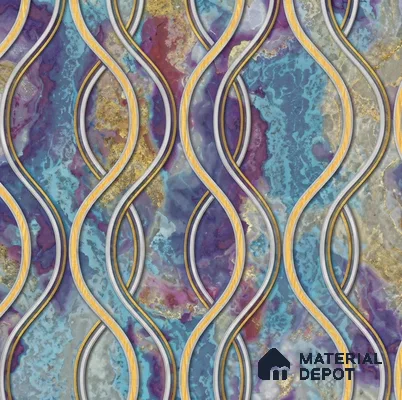AA100907 | Multicolor Bright Wavy Ribbon Marble PVC Patterned Wallpaper - 9.5 Meter x 21 Inch, 55 Sq. Ft. (Min. 15% Wastage)