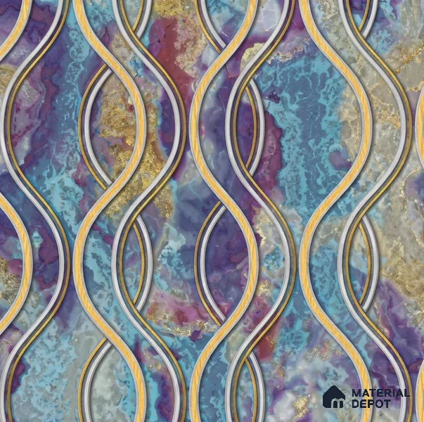 AA100907 | Multicolor Bright Wavy Ribbon Marble PVC Patterned Wallpaper - 9.5 Meter x 21 Inch, 55 Sq. Ft. (Min. 15% Wastage)