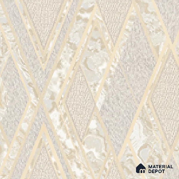 AA100102 | Ivory Marble Diamond Trellis PVC Geometric Wallpaper - 9.5 Meter x 21 Inch, 55 Sq. Ft. (Min. 15% Wastage)