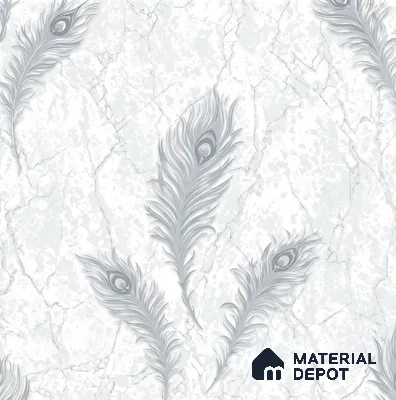 AA100701 | Silver Grey Peacock Feather PVC Floral Wallpaper - 9.5 Meter x 21 Inch, 55 Sq. Ft. (Min. 15% Wastage)