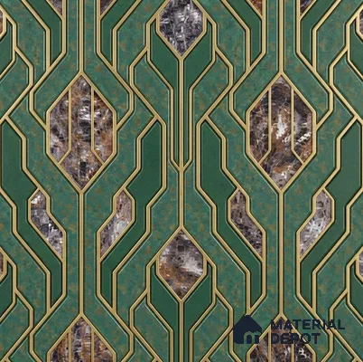 AA101106 | Emerald & Gold Marble Diamond Panel PVC Patterned Wallpaper - 9.5 Meter x 21 Inch, 55 Sq. Ft. (Min. 15% Wastage)