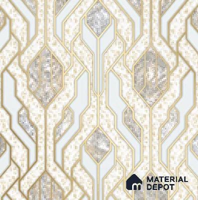 AA101102 | Cream & Gold Marble Diamond Panel PVC Patterned Wallpaper - 9.5 Meter x 21 Inch, 55 Sq. Ft. (Min. 15% Wastage)