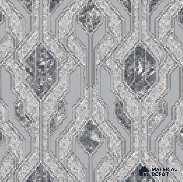 AA101103 | Silver Grey Marble Diamond Panel PVC Patterned Wallpaper - 9.5 Meter x 21 Inch, 55 Sq. Ft. (Min. 15% Wastage)