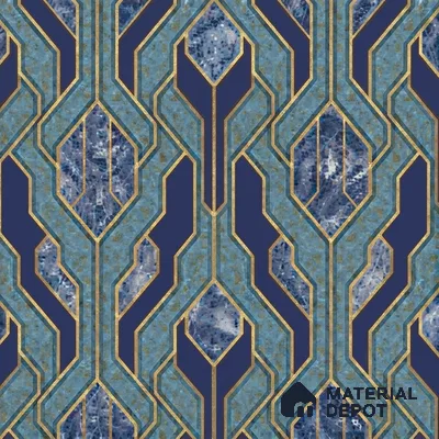 AA101105 | Teal & Navy Marble Diamond Panel PVC Patterned Wallpaper - 9.5 Meter x 21 Inch, 55 Sq. Ft. (Min. 15% Wastage)