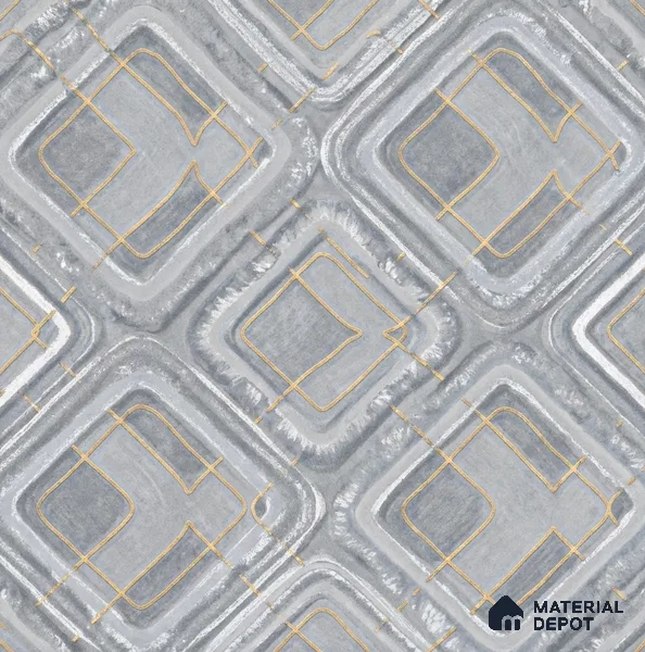 AA100604 | Grey & Gold Marble Square Lattice PVC Patterned Wallpaper - 9.5 Meter x 21 Inch, 55 Sq. Ft. (Min. 15% Wastage)