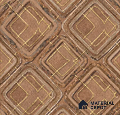 AA100608 | Brown & Gold Quilted Diamond Facet PVC Patterned Wallpaper - 9.5 Meter x 21 Inch, 55 Sq. Ft. (Min. 15% Wastage)