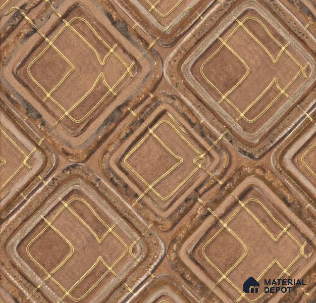 AA100608 | Brown & Gold Quilted Diamond Facet PVC Patterned Wallpaper - 9.5 Meter x 21 Inch, 55 Sq. Ft. (Min. 15% Wastage)