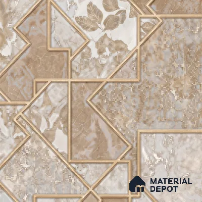 AA100405 | Beige & Gold Fragmented Marble Leaf Panel PVC Patterned Wallpaper - 9.5 Meter x 21 Inch, 55 Sq. Ft. (Min. 15% Wastage)