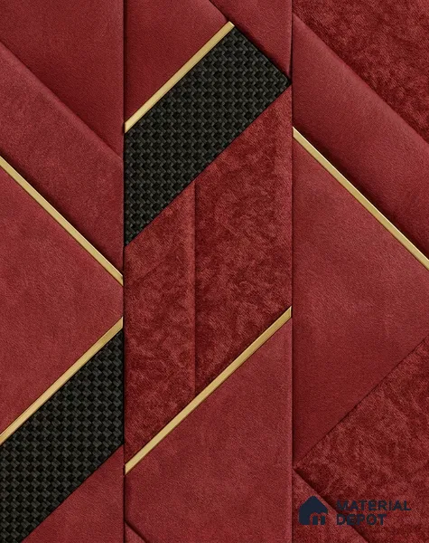 WK160-01 | Red & Black Leather Panel Facet Patterned Wallpaper - 10 Meter x 21 Inches, 57.37 Sq. Ft. (Min. 15% Wastage)