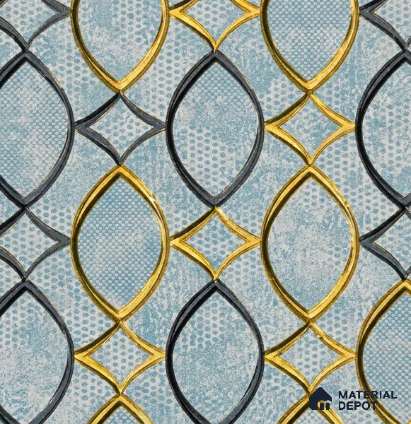 WK160-17 | Blue Lattice Gold Patterned Wallpaper - 10 Meter x 21 Inches, 57.37 Sq. Ft. (Min. 15% Wastage)