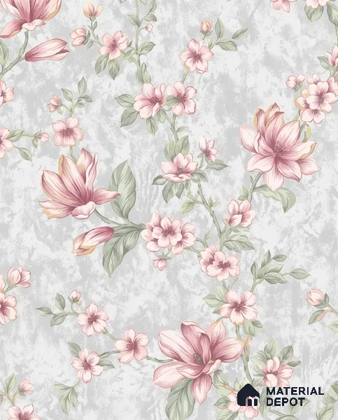 WK160-15 | Grey Magnolia Blossom Floral Wallpaper - 10 Meter x 21 Inches, 57.37 Sq. Ft. (Min. 15% Wastage)