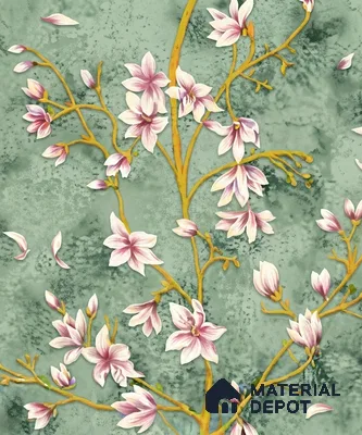 WK160-41 | Sage Green Pink Magnolia Floral Wallpaper - 10 Meter x 21 Inches, 57.37 Sq. Ft. (Min. 15% Wastage)