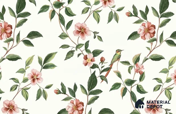 88655-1 | White Blossom Bird Floral Wallpaper - 5 Meter x 42 Inches, 57 Sq. Ft. (Min. 15% Wastage)