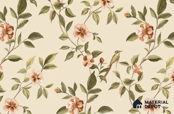 88655-3 | Cream Blossom Bird Floral Wallpaper - 5 Meter x 42 Inches, 57 Sq. Ft. (Min. 15% Wastage)