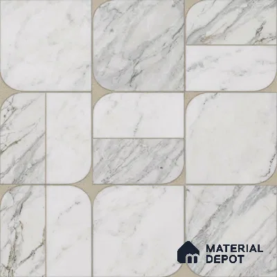 M21-4 | Grey Marble Rounded Tile Grid Patterned Wallpaper - 10 Meter x 21 Inches, 57.37 Sq. Ft. (Min. 15% Wastage)