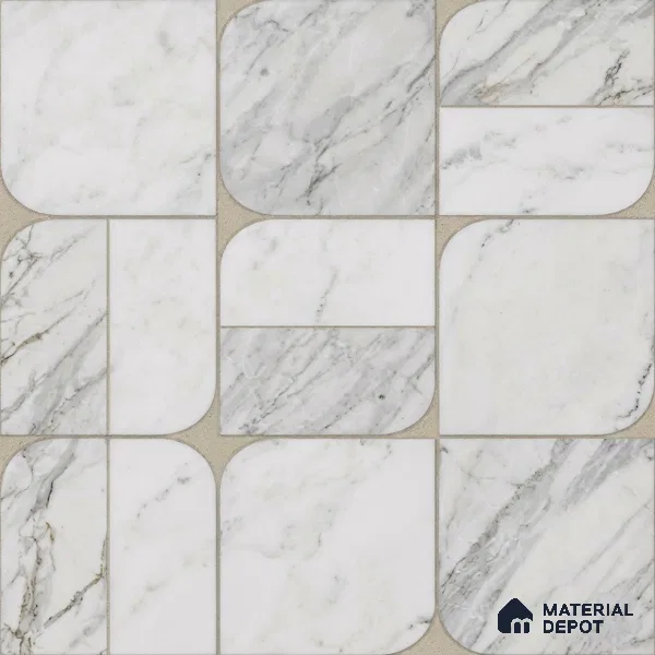 M21-4 | Grey Marble Rounded Tile Grid Patterned Wallpaper - 10 Meter x 21 Inches, 57.37 Sq. Ft. (Min. 15% Wastage)
