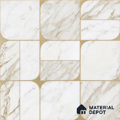 M21-1 | White & Gold Marble Tile Grid Patterned Wallpaper - 10 Meter x 21 Inches, 57.37 Sq. Ft. (Min. 15% Wastage)