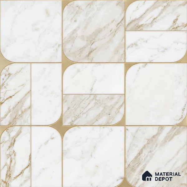 M21-1 | White & Gold Marble Tile Grid Patterned Wallpaper - 10 Meter x 21 Inches, 57.37 Sq. Ft. (Min. 15% Wastage)