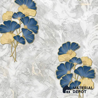 8024 | Navy and Gold Ginkgo Floral Wallpaper - 10 Meter x 21 Inches, 57.41 Sq. Ft.