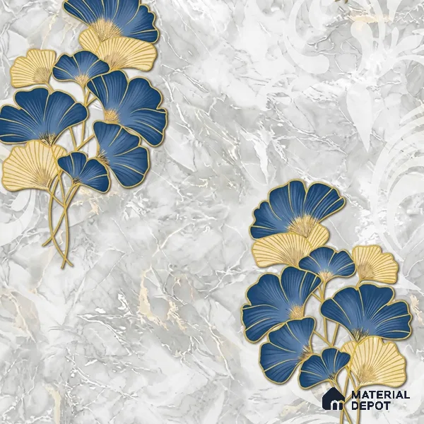 8024 | Navy and Gold Ginkgo Floral Wallpaper - 10 Meter x 21 Inches, 57.41 Sq. Ft.