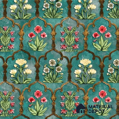 8052 | Teal Arch Flowers Floral Wallpaper - 10 Meter x 21 Inches, 57.41 Sq. Ft.