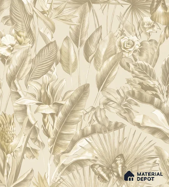 13331 | Cream Butterfly Tropical Floral Wallpaper - 10 Meter x 21 Inch, 57 Sq. Ft.