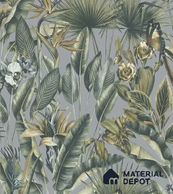 13332 | Grey Toucan Jungle Floral Wallpaper - 10 Meter x 21 Inch, 57 Sq. Ft.