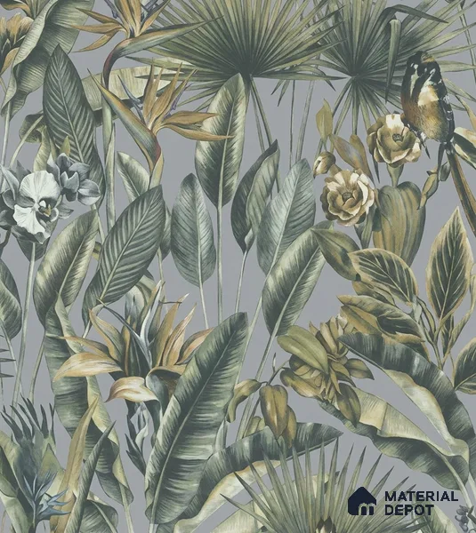 13332 | Grey Toucan Jungle Floral Wallpaper - 10 Meter x 21 Inch, 57 Sq. Ft.