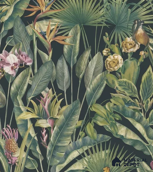 13334 | Black Toucan Jungle Floral Wallpaper - 10 Meter x 21 Inch, 57 Sq. Ft.