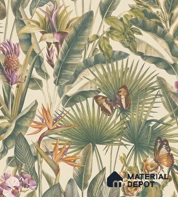13335 | Cream Butterfly Jungle Floral Wallpaper - 10 Meter x 21 Inch, 57 Sq. Ft.