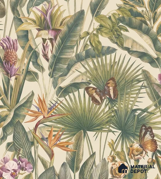 13335 | Cream Butterfly Jungle Floral Wallpaper - 10 Meter x 21 Inch, 57 Sq. Ft.