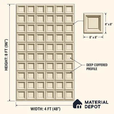 Classic Square Coffered Wall 8 ft x 4 ft CNC Made HDHMR - 17 mm