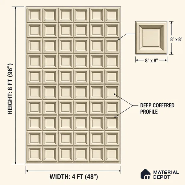 Classic Square Coffered Wall 8 ft x 4 ft CNC Made HDHMR - 17 mm