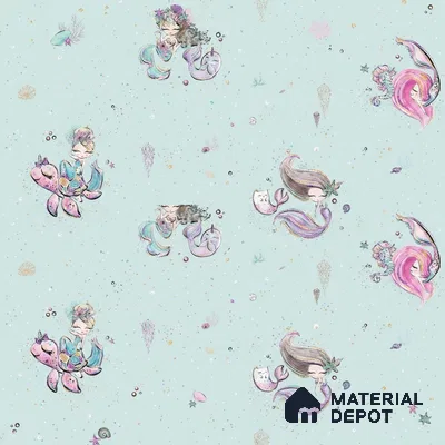 6860-1 | Mint Green Mermaid Pattern Kids Look Wallpaper 5 Meter x 42 Inches - 57.41 Sq. Ft.